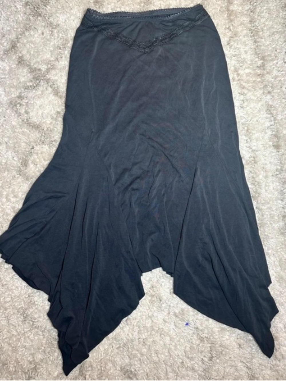 silence + noise Black Asymmetrical Handkerchief Hem Skirt with Lace Trim